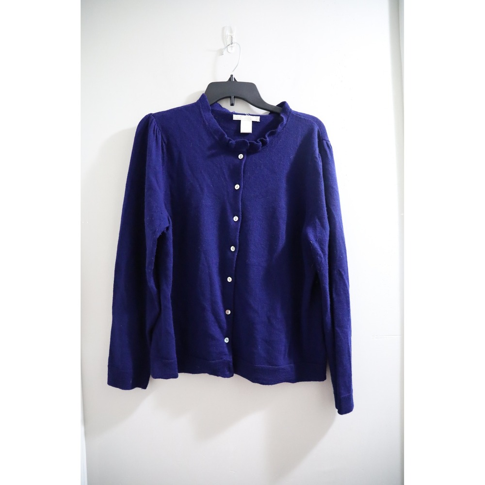 Sarah Spencers Royal Blue 100% Italian Merino Wool Ruffle Cardigan XL